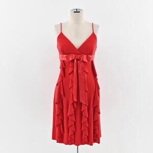 Vtg CACHE Dress Size 6 Red Babydoll Bow Flowy Ruffle Stretch Mini Sleeveless Y2k